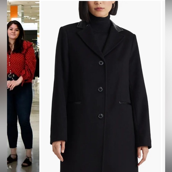 Lauren Ralph Lauren Faux Leather Trim Wool Blend Longline Coat - Picture 3 of 8